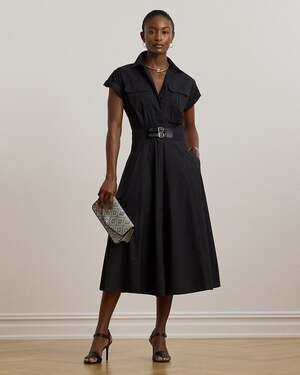 Lauren Ralph Lauren Buckle-Trim Cotton-Blend Shirtdress Size 2